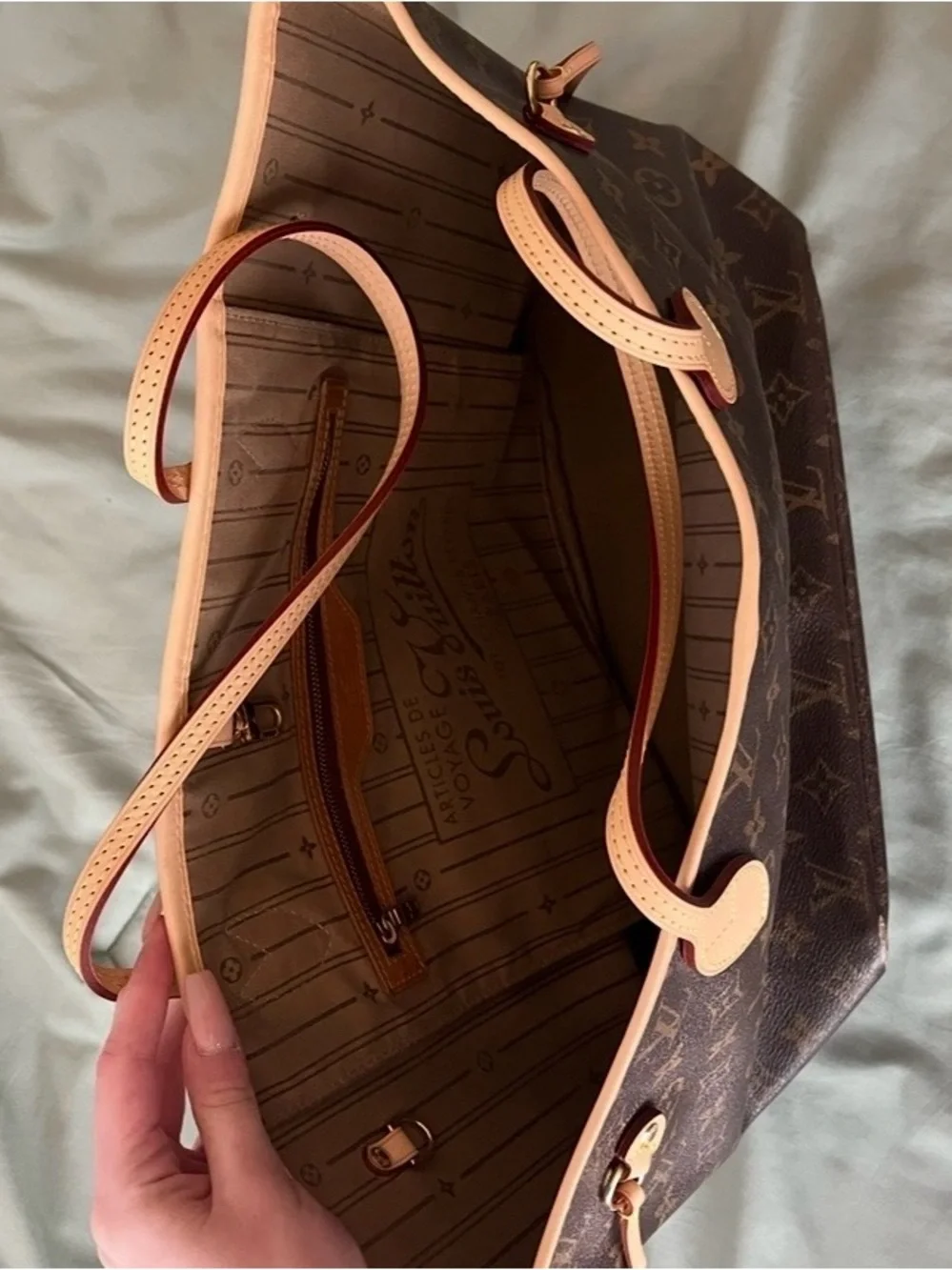 Louis Vuitton Brown Monogram Canvas Tote with Light Tan Trim - Picture 3 of 4